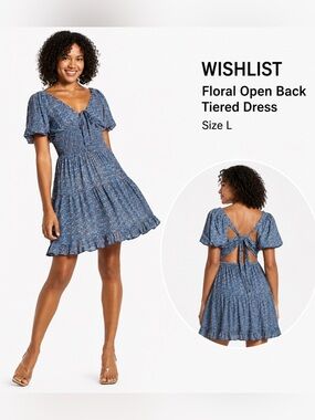 WISHLIST Floral Open Back Tiered Dress/blue size L